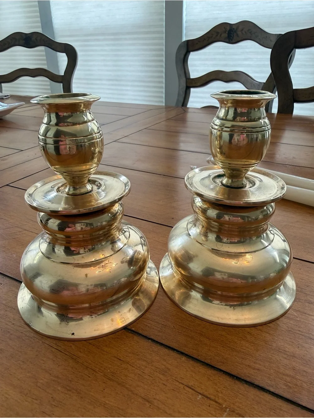 Vintage Heavy Brass Taper Candle Holders with Hollywood Regency Style - Set of 2